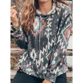 Relaxed Loose Geometric Print Long Sleeve Hoodie