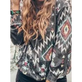 Relaxed Loose Geometric Print Long Sleeve Hoodie