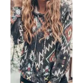 Relaxed Loose Geometric Print Long Sleeve Hoodie