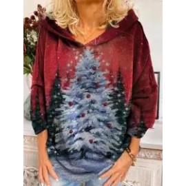 Loose Casual Christmas Tree Print Hoodie