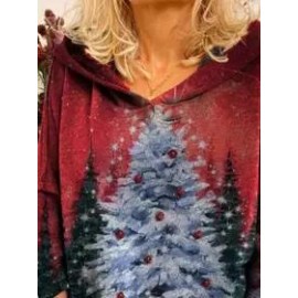 Loose Casual Christmas Tree Print Hoodie