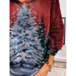 Loose Casual Christmas Tree Print Hoodie