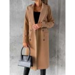 Casual Loose Solid Color Double-breasted Woolen Coat