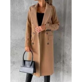Casual Loose Solid Color Double-breasted Woolen Coat
