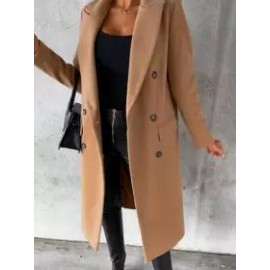 Casual Loose Solid Color Double-breasted Woolen Coat