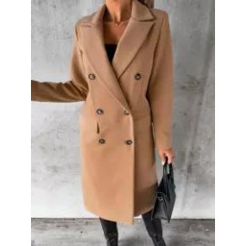 Casual Loose Solid Color Double-breasted Woolen Coat
