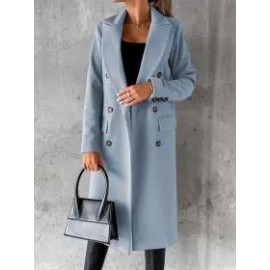 Casual Loose Solid Color Double-breasted Woolen Coat