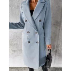 Casual Loose Solid Color Double-breasted Woolen Coat