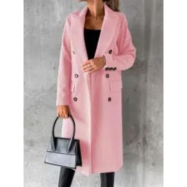 Casual Loose Solid Color Double-breasted Woolen Coat