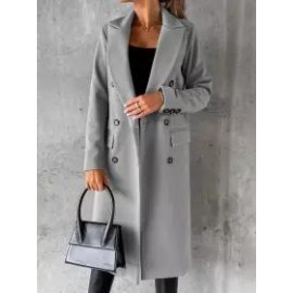 Casual Loose Solid Color Double-breasted Woolen Coat