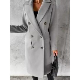 Casual Loose Solid Color Double-breasted Woolen Coat