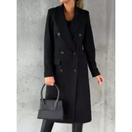 Casual Loose Solid Color Double-breasted Woolen Coat
