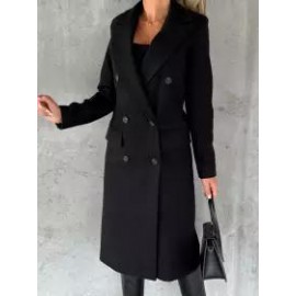 Casual Loose Solid Color Double-breasted Woolen Coat