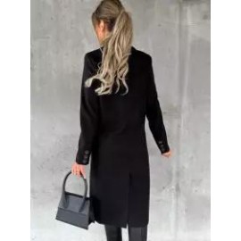 Casual Loose Solid Color Double-breasted Woolen Coat