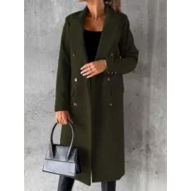Casual Loose Solid Color Double-breasted Woolen Coat