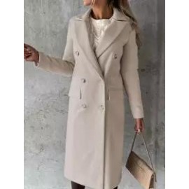 Casual Loose Solid Color Double-breasted Woolen Coat