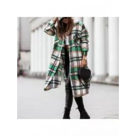 Fashionable Lapel Single Breasted Long Sleeve Plaid Shirt Coat