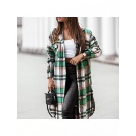Fashionable Lapel Single Breasted Long Sleeve Plaid Shirt Coat