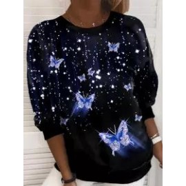 Fashionable Cat Digital Print Crew Neck Sweatshirt