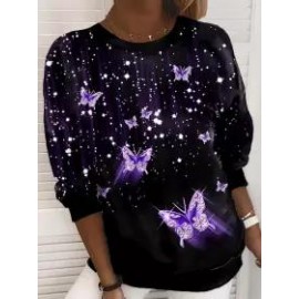 Fashionable Cat Digital Print Crew Neck Sweatshirt