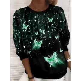 Fashionable Cat Digital Print Crew Neck Sweatshirt