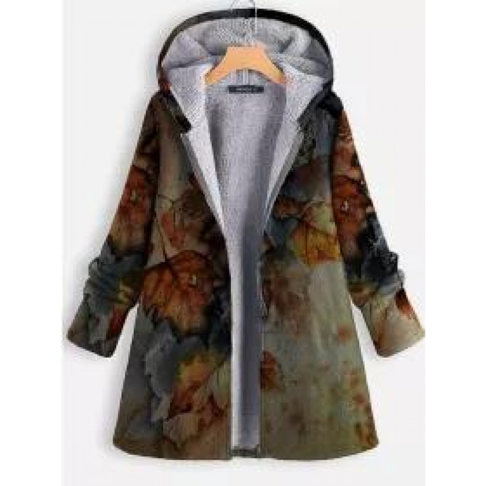 Leaf Print Plus Velvet Warm Coat Leaf Print Plus Velvet Warm Coat