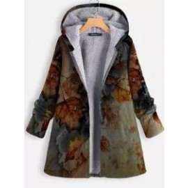 Leaf Print Plus Velvet Warm Coat