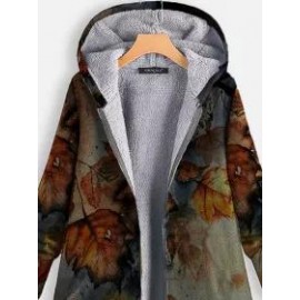 Leaf Print Plus Velvet Warm Coat