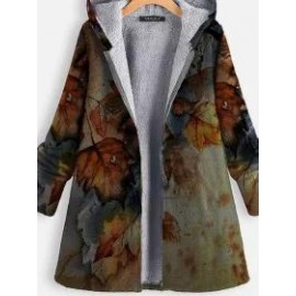 Leaf Print Plus Velvet Warm Coat