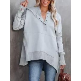 Women's Solid V-Neck Hooded Irregular Top
