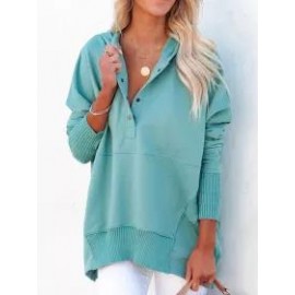 Women's Solid V-Neck Hooded Irregular Top