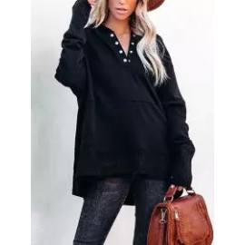 Women's Solid V-Neck Hooded Irregular Top