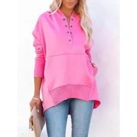 Women's Solid V-Neck Hooded Irregular Top