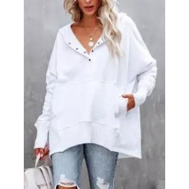 Women's Solid V-Neck Hooded Irregular Top