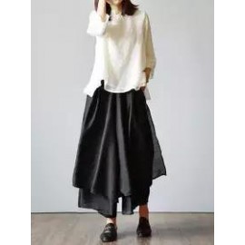 Cotton and linen casual wide-leg pants