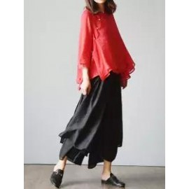 Cotton and linen casual wide-leg pants