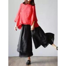 Cotton and linen casual wide-leg pants