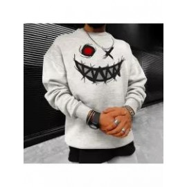 Smiley Print Casual Oversized Men's Sweatshirt