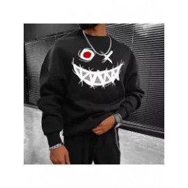 Smiley Print Casual Oversized Men's Sweatshirt