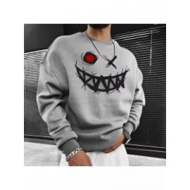 Smiley Print Casual Oversized Men's Sweatshirt