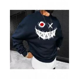 Smiley Print Casual Oversized Men's Sweatshirt