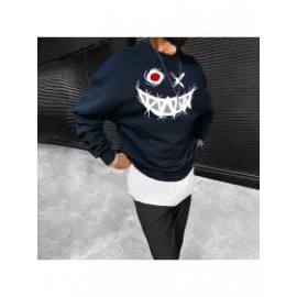 Smiley Print Casual Oversized Men's Sweatshirt