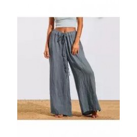 Loose Casual Solid Color Elastic Waist Pants