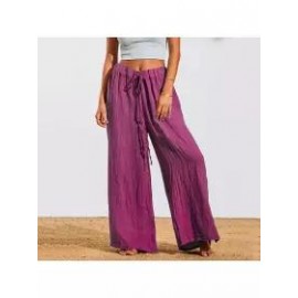 Loose Casual Solid Color Elastic Waist Pants