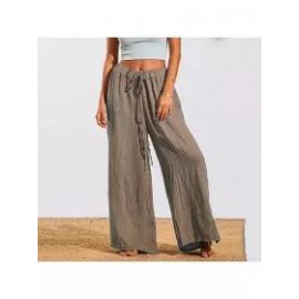 Loose Casual Solid Color Elastic Waist Pants