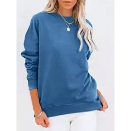 Round Neck Casual Loose Solid Color Pullover Sweatshirt