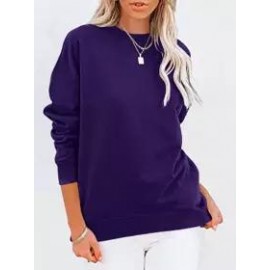 Round Neck Casual Loose Solid Color Pullover Sweatshirt
