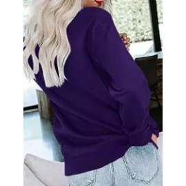 Round Neck Casual Loose Solid Color Pullover Sweatshirt