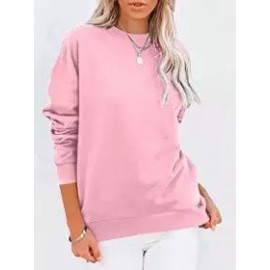 Round Neck Casual Loose Solid Color Pullover Sweatshirt