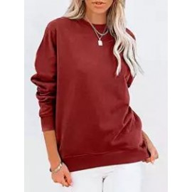 Round Neck Casual Loose Solid Color Pullover Sweatshirt